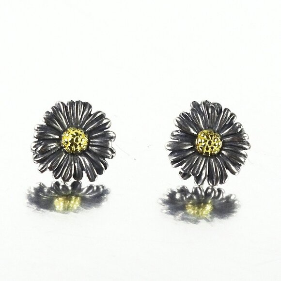 LAGOS HTF Daisy Collection Sterling Silver 750K Yellow Gold  Stud Earrings - Picture 4 of 8